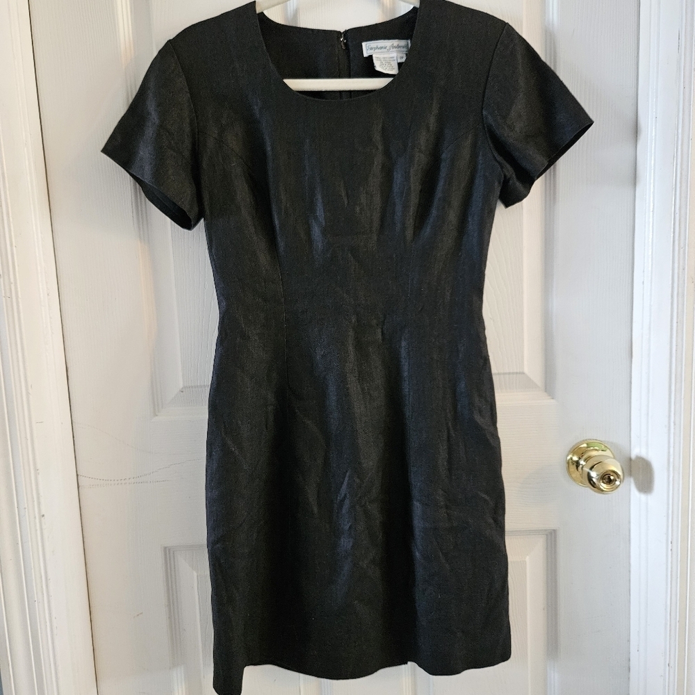 Stephanie Andrews Petite 100% Linen Shift Dress Black Size 2P